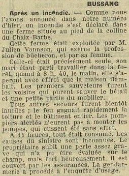 1933.09.30 - Incendie chez Julien VANNSON au Chaix Barbe
