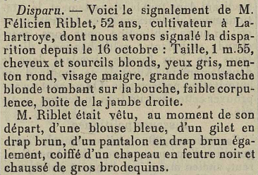 1905.11.01 - On recherche activement Félicien RIBLET